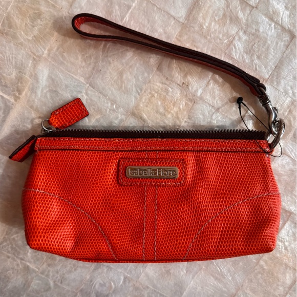 Isabella Fiore Bag REPTILE EMBOSSED REAL LEATHER ZIP TASSELS HANDBAG WRISTLET - Picture 5 of 8